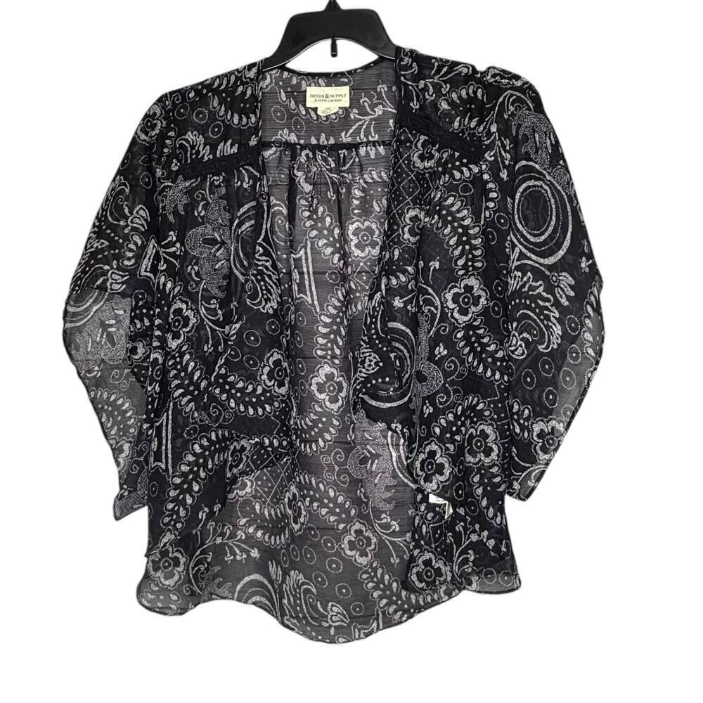 Denim & Supply Ralph Lauren Navy & White Bandana Print Kimono Size Medium
